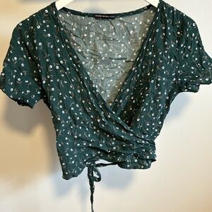 Brandy Melville Dark Green Floral Wrap Top